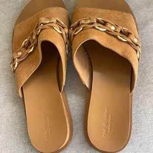 rag & bone tan suede braided-chain slide sandals